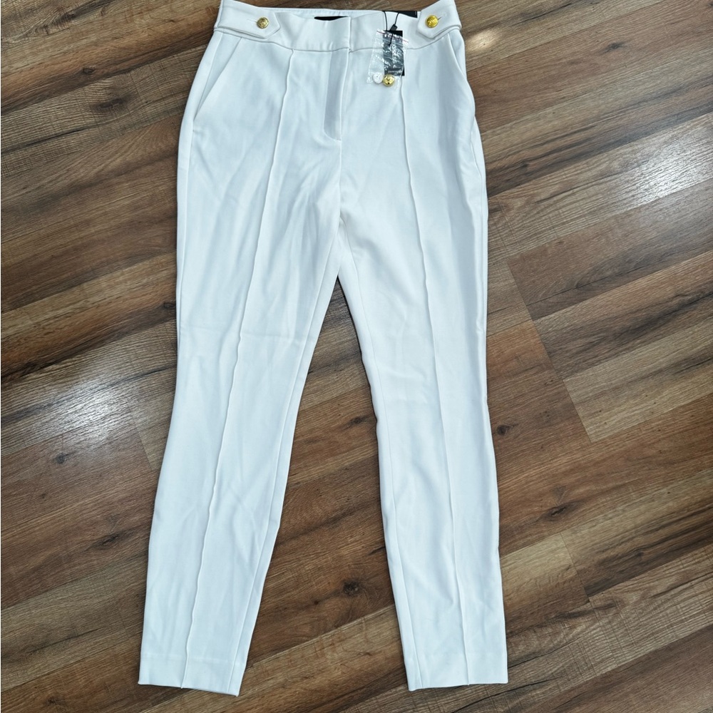 Express White Trousers with Gold Accents